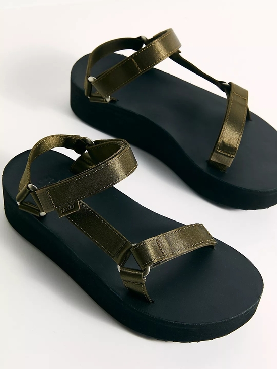 Teva Shoes - TEVA Universal Olive Green Satin Strap Chunky Platform Sandals 7 EUC